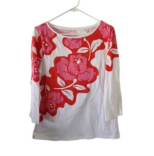 Talbots Pink And White Hawaiian 3/4 Sleeve Top